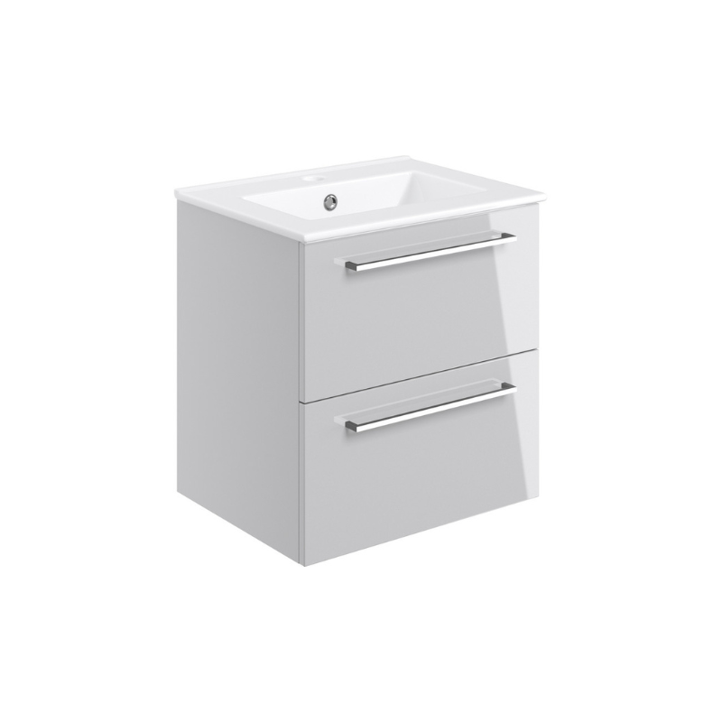 Vito 510mm Wall Hung 2 Drawer Basin Unit & Basin - Grey Gloss