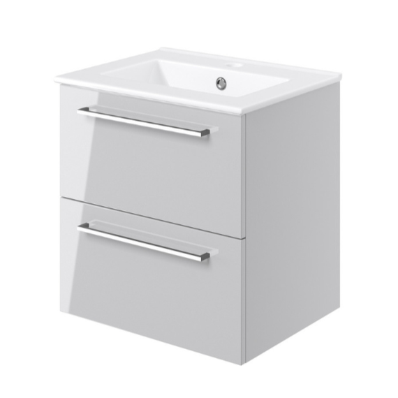 Vito 510mm Wall Hung 2 Drawer Basin Unit & Basin - Grey Gloss