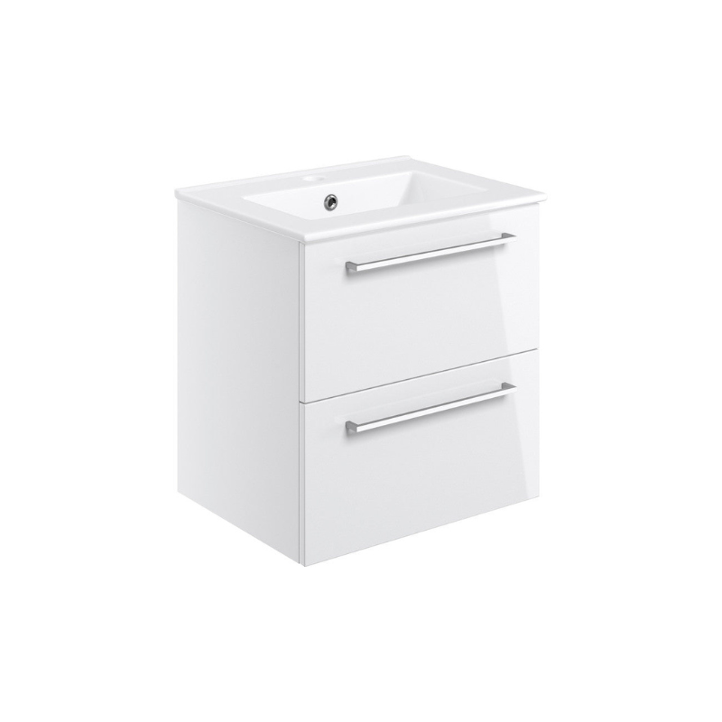 vito 510mm wall hung 2 drawer basin unit basin white gloss, Alessio, Wall Hung Vanity Unit, 2