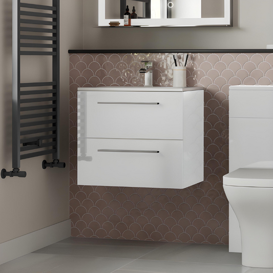 vito 610mm wall hung 2 drawer basin unit basin white gloss, Alessio, Wall Hung Vanity Unit, 6