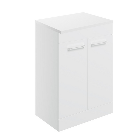 Vito 600mm Floor standing Basin Unit & Worktop - White Gloss