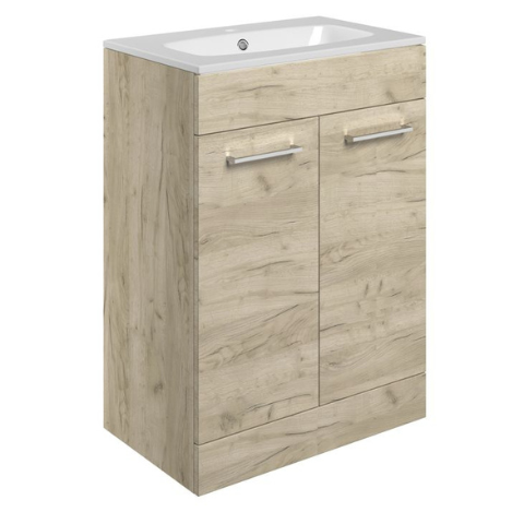 Vito 610mm Floor Standing 2 Door Basin Unit & Basin - Oak