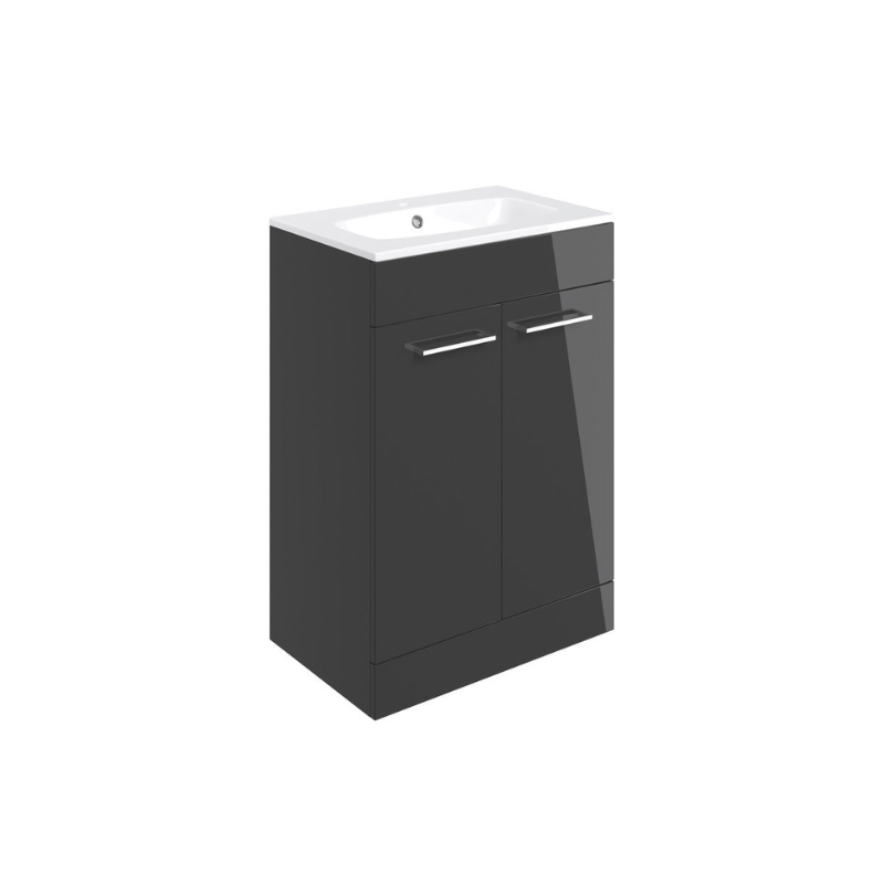 vito 610mm floor standing 2 door basin unit basin anthracite gloss, Alessio, Sink Vanity Unit, Basin Unit, 3