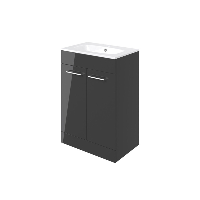 vito 610mm floor standing 2 door basin unit basin anthracite gloss, Alessio, Sink Vanity Unit, Basin Unit, 2