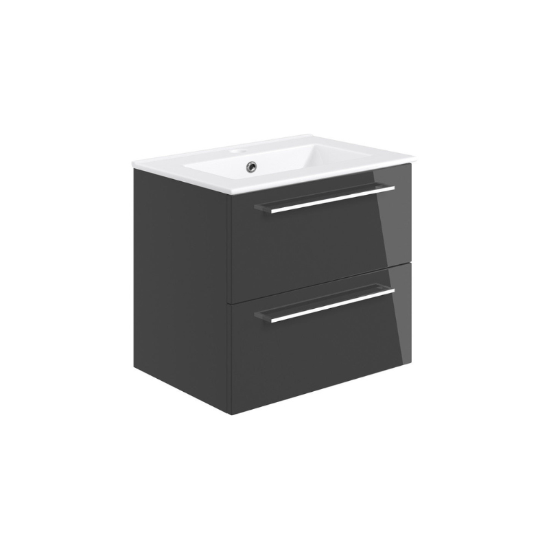 vito 610mm wall hung 2 drawer basin unit basin anthracite gloss, Alessio, Wall Hung Vanity Unit, 2