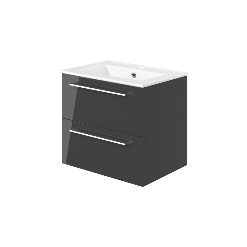 vito 610mm wall hung 2 drawer basin unit basin anthracite gloss, Alessio, Wall Hung Vanity Unit, 3