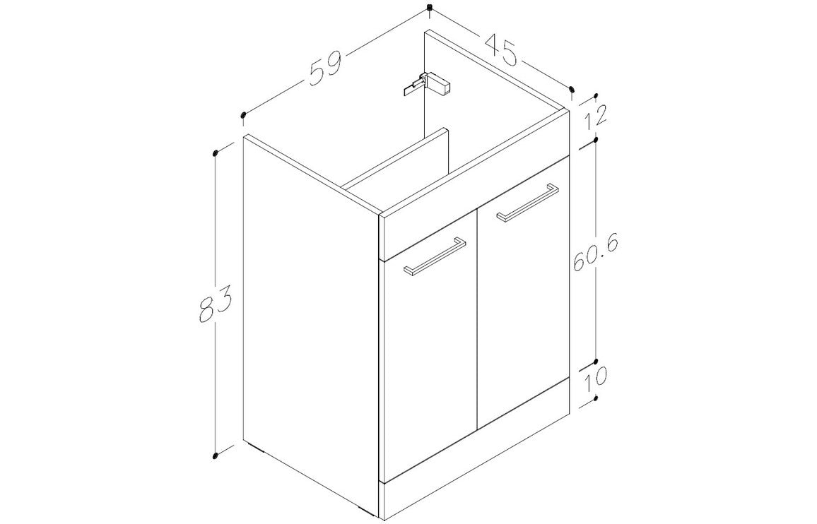 Vito 600mm Floor standing Basin Unit & Worktop - White Gloss