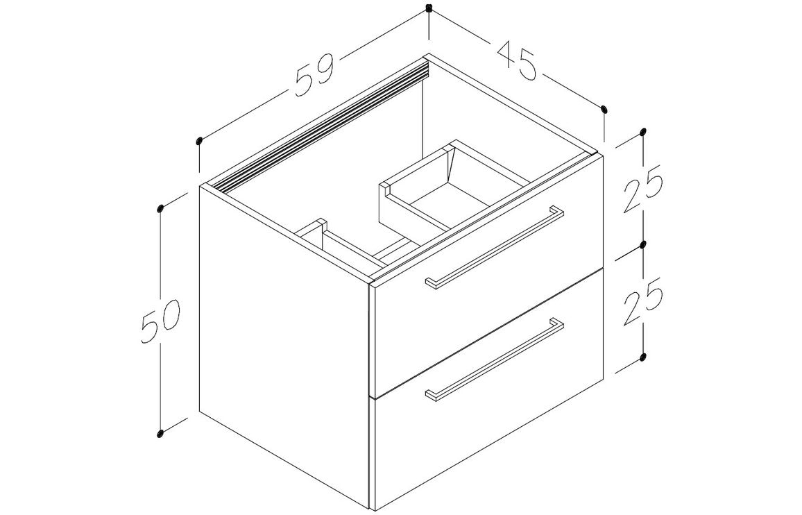 Vito 610mm Wall Hung 2 Drawer Basin Unit & Basin - Grey Gloss