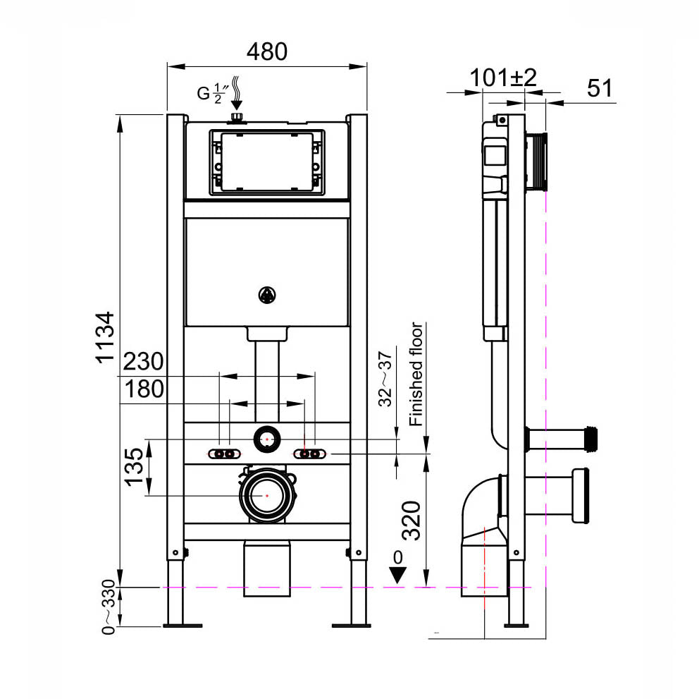 Scudo Wall Hung Toilet Frame & Cistern