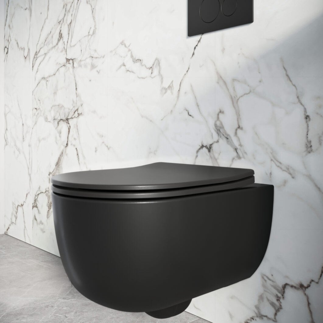 Riviera Round Wall Hung Toilet & Seat Matte Black