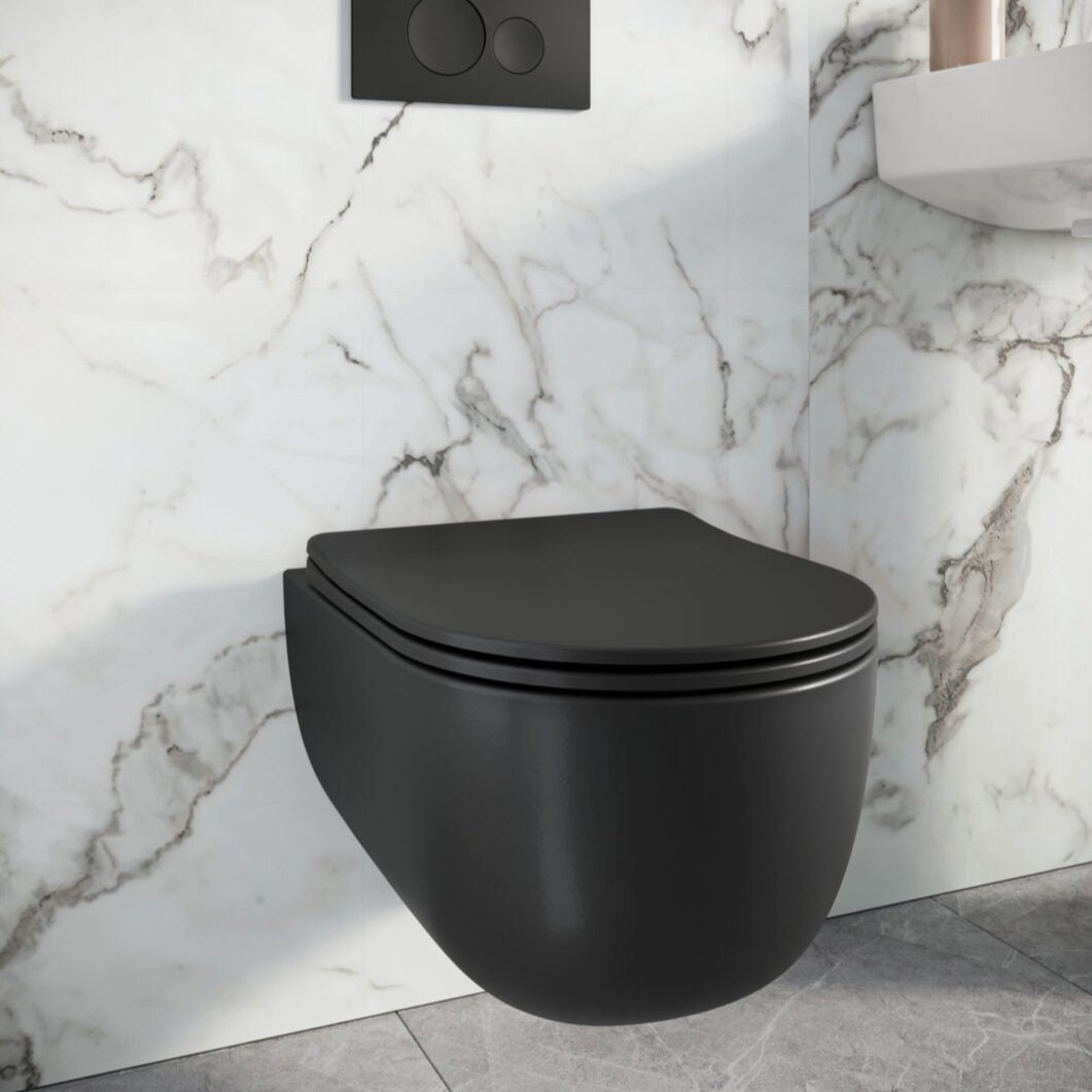 Riviera Round Wall Hung Toilet & Seat Matte Black