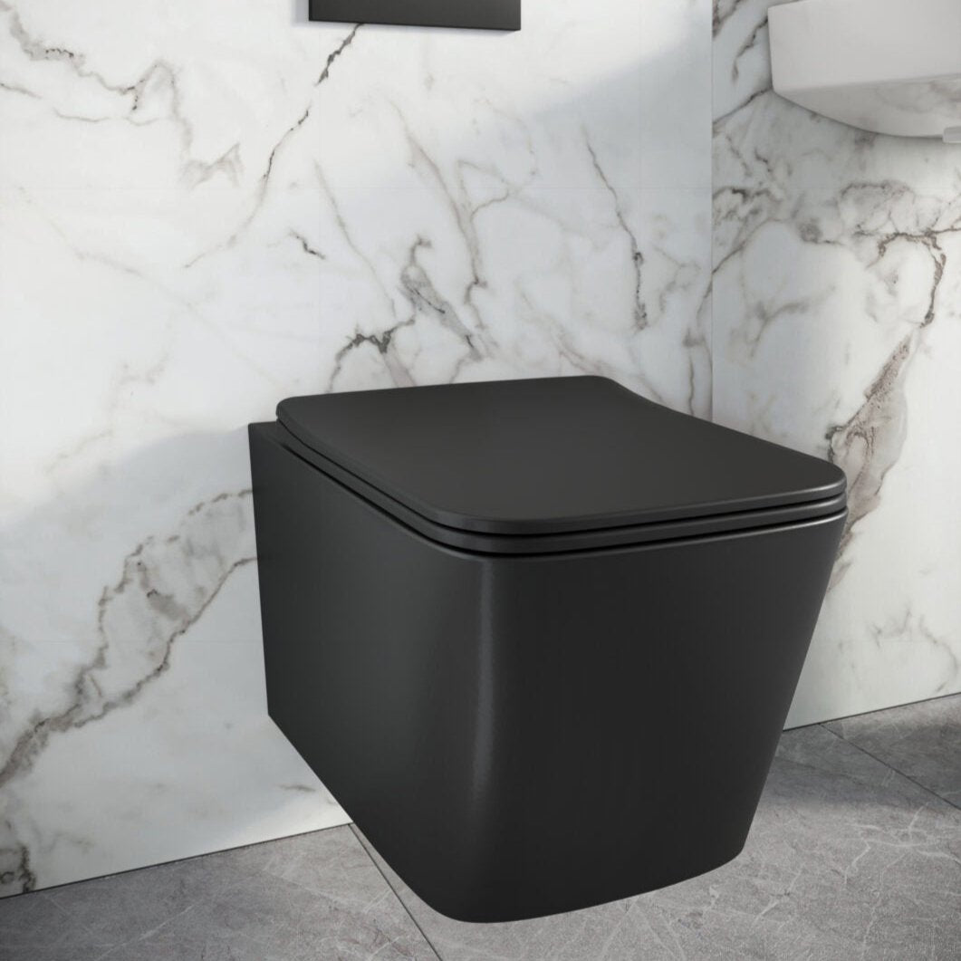 Riviera Square Wall Hung Toilet Matte Black