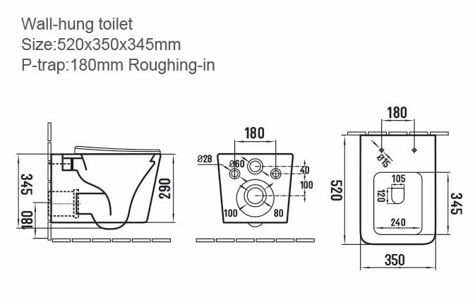 Riviera Square Wall Hung Toilet Matte Black