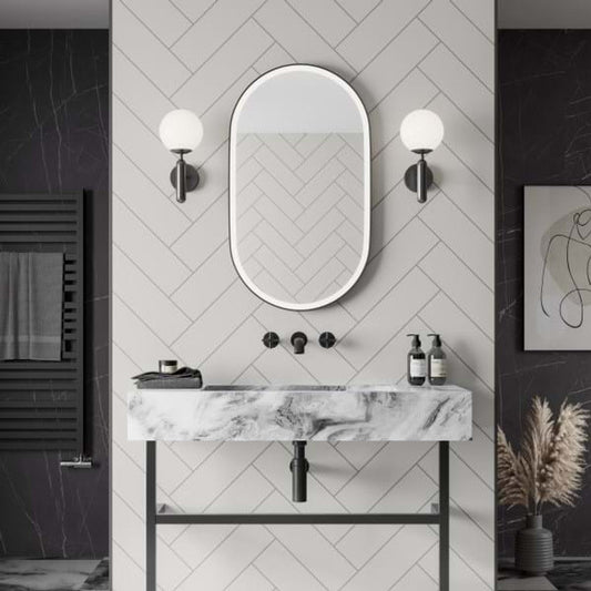 Multipanel White Grey Herringbone Tile Effect Shower Panel