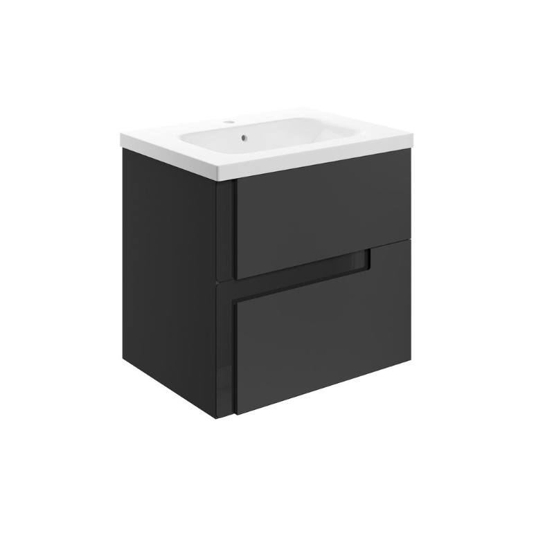 zane 615mm wall hung basin unit white basin matt black glass, Alessio, Wall Hung Vanity Unit, 2