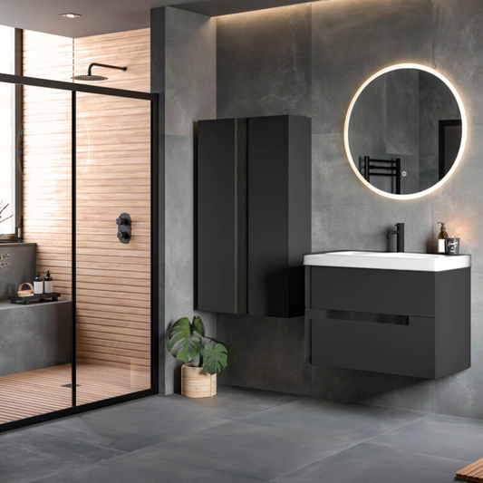 zane 815mm wall hung basin unit white basin matt black, Alessio, Wall Hung Vanity Unit, 1