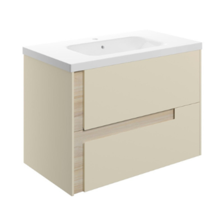 Zane 815mm Wall Hung Basin Unit & White Basin - Matt Cotton & Oak Effect Finish