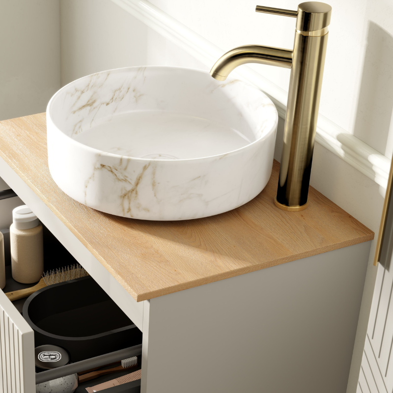 Zeta Marble Effect Ceramic Basin & Waste 355mm