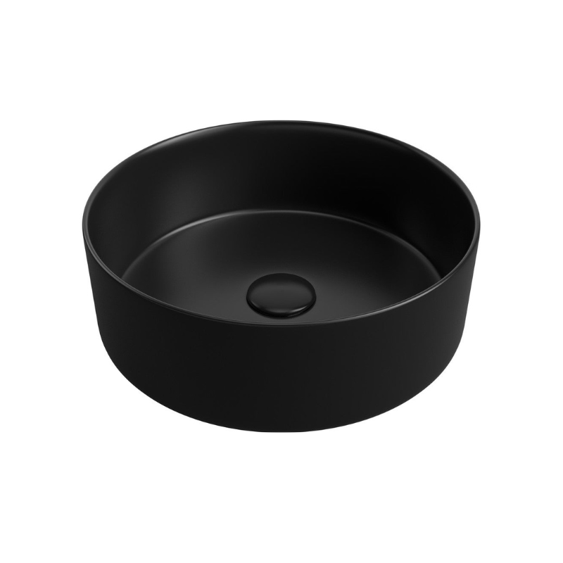 Zeta Matt Black Ceramic Basin & Waste 355mm