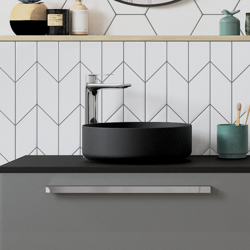 zeta matt black ceramic basin waste 355mm, Alessio, Basins, Counter Top Bowl , 1
