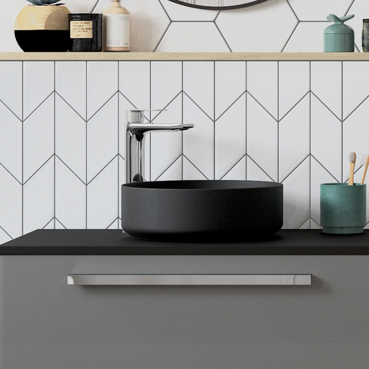 Zeta Matt Black Ceramic Basin & Waste 355mm