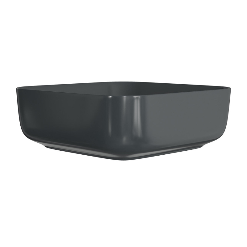 Zeta Matt Black Ceramic Square Washbowl & Waste 400mm