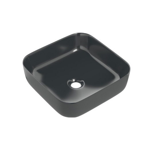 Zeta Matt Black Ceramic Square Washbowl & Waste 400mm