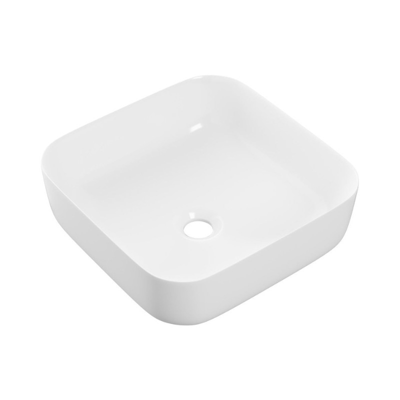 Zeta Matt White Ceramic Square Washbowl & Waste 400mm