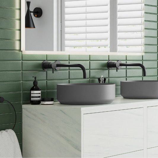 zeta matt grey ceramic basin waste 355mm, Alessio, Basins, Counter Top Bowl, 1