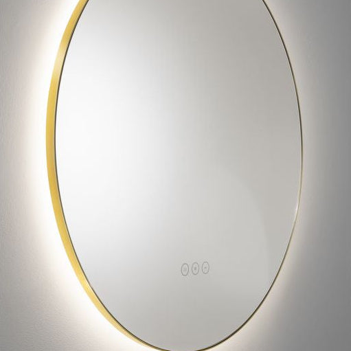 Round bathroom led mirror with a brushed brass frame 