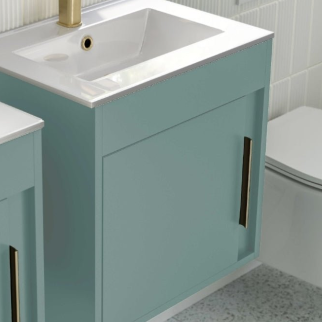 Aida 500mm Wall Hung Vanity Unit - Sea Green & Brushed Brass Handle