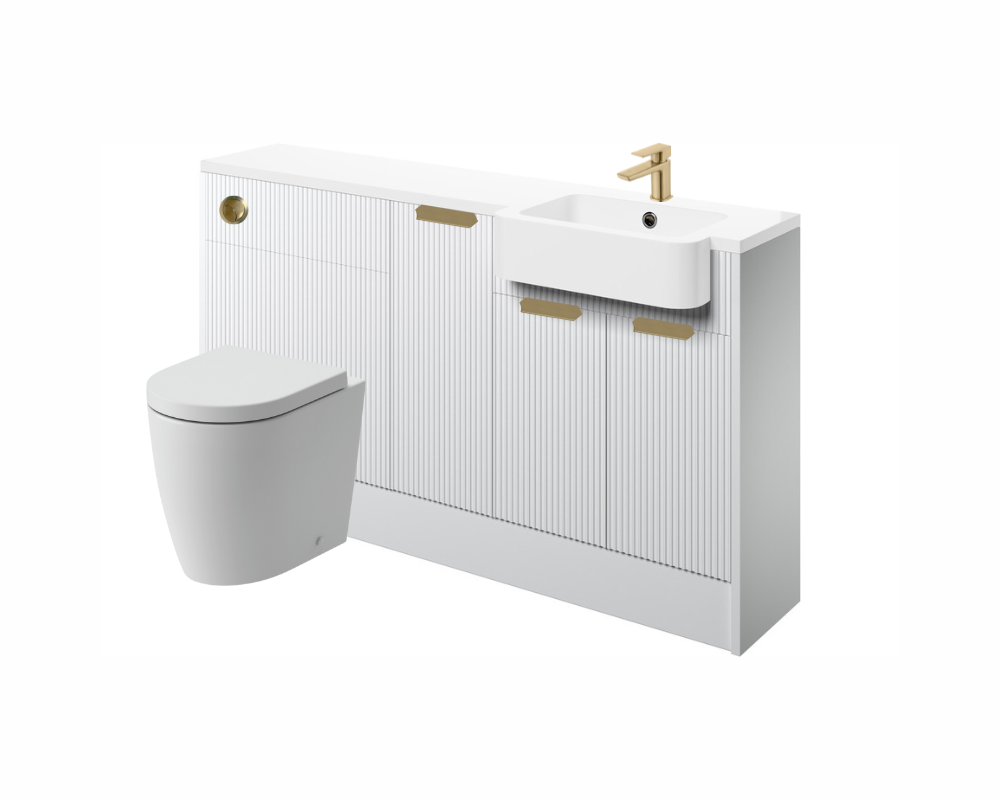 Anita 1542mm Basin  WC & 1 Door Unit Pack (RH) - Matt White with Brass Handles