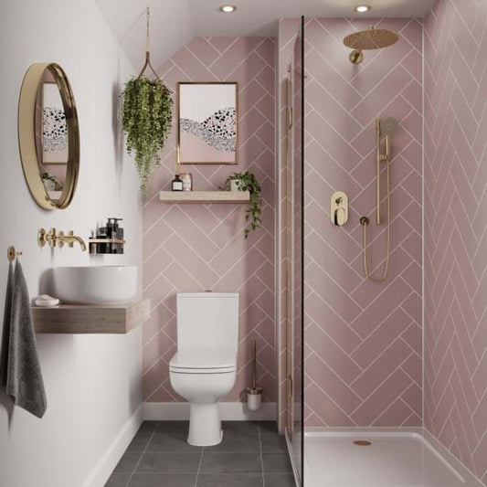 Multipanel Antique Rose Herringbone Tile Effect Shower Panel