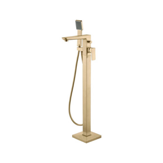 antonio brushed brass freestanding bath mixer tap with shower kit, Alessio, Brushed Brass Bath Taps, Free Standing Bath Taps, Taps, 1