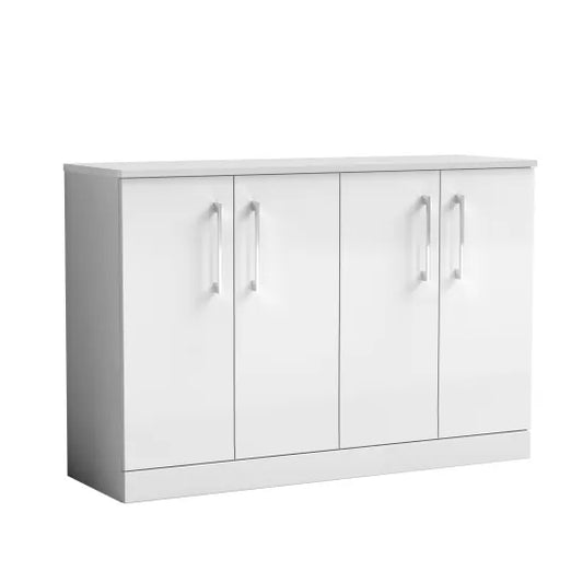 Nuie Arno 1200mm Floor Standing 4 Door Vanity Gloss White & Gloss White Worktop