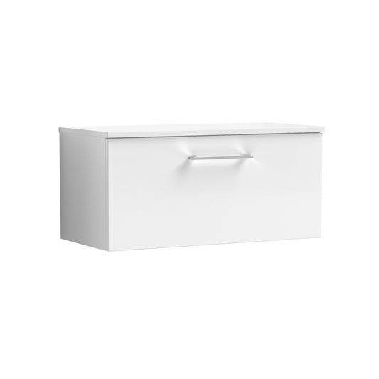 Arno Gloss White 800mm Wall Hung 1 Drawer Vanity Unit & Worktop