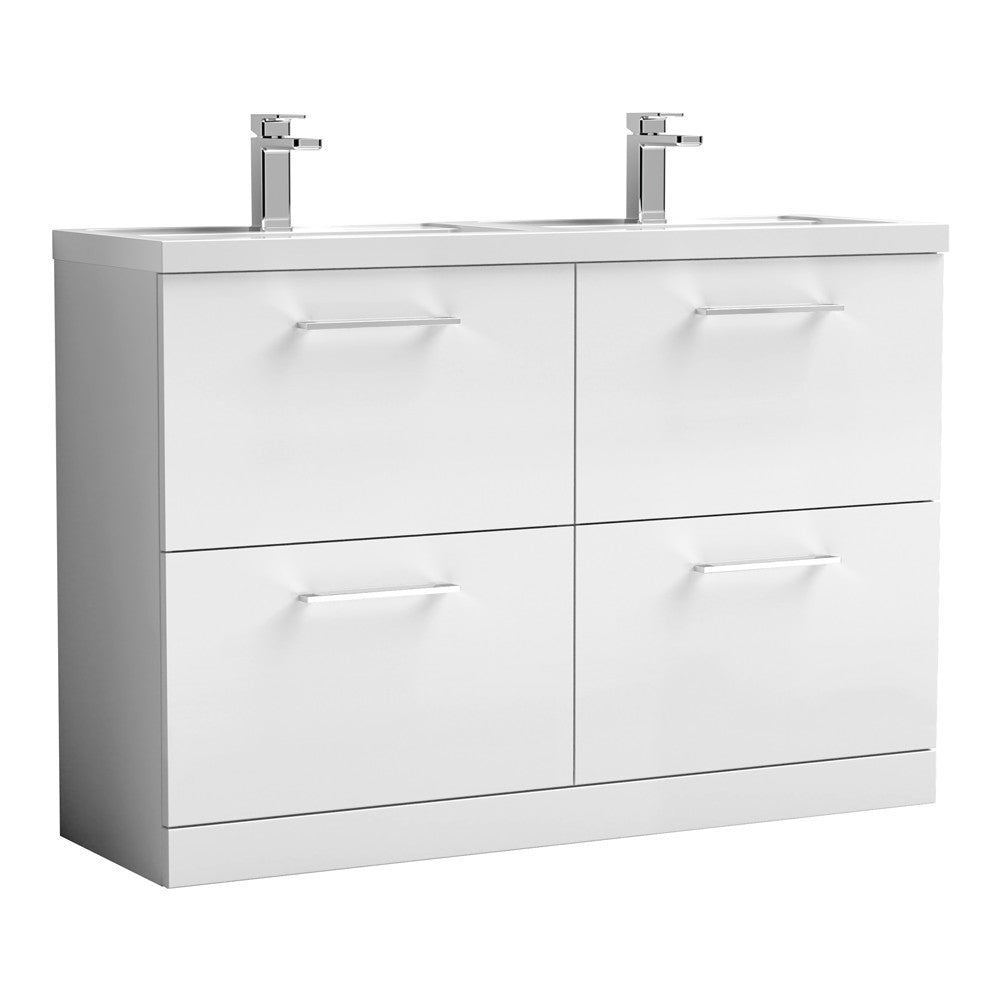 Nuie Arno 1200mm Double Floor Standing Vanity Gloss White & Polymarble Basin