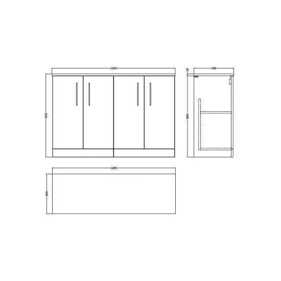 Nuie Arno 1200mm Double Floor Standing Satin Green Vanity & Worktop