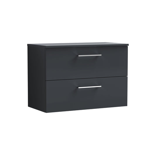 Arno 800mm Soft Black Wall Hung 2 Drawer Vanity & Worktop