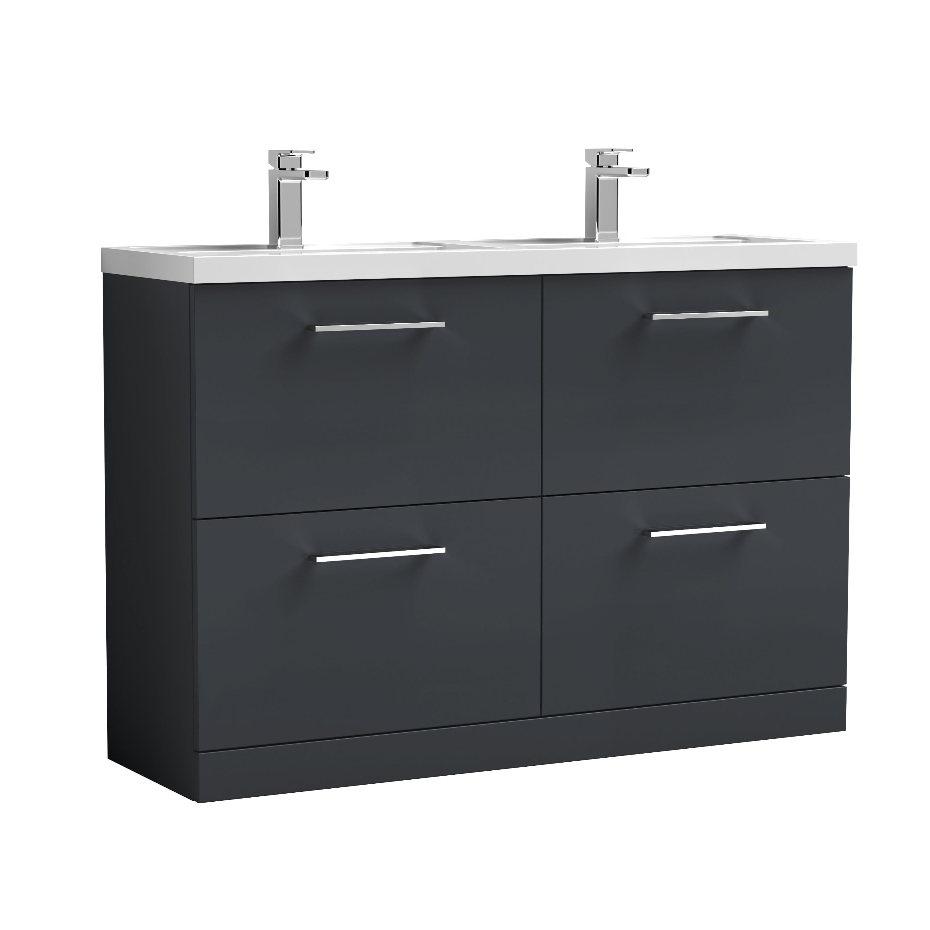 Nuie Arno 1200mm Double Floor Standing Basin Vanity Soft Black & Polymarble Basin