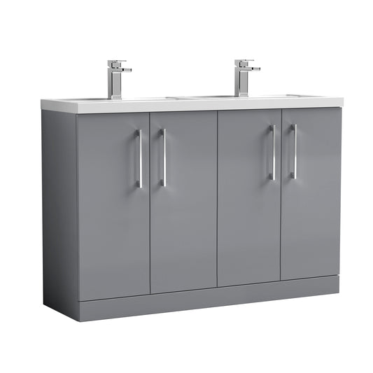 Nuie Arno 1200mm Floor Standing 4 Door Vanity Satin Grey & Polymarble Double Basin