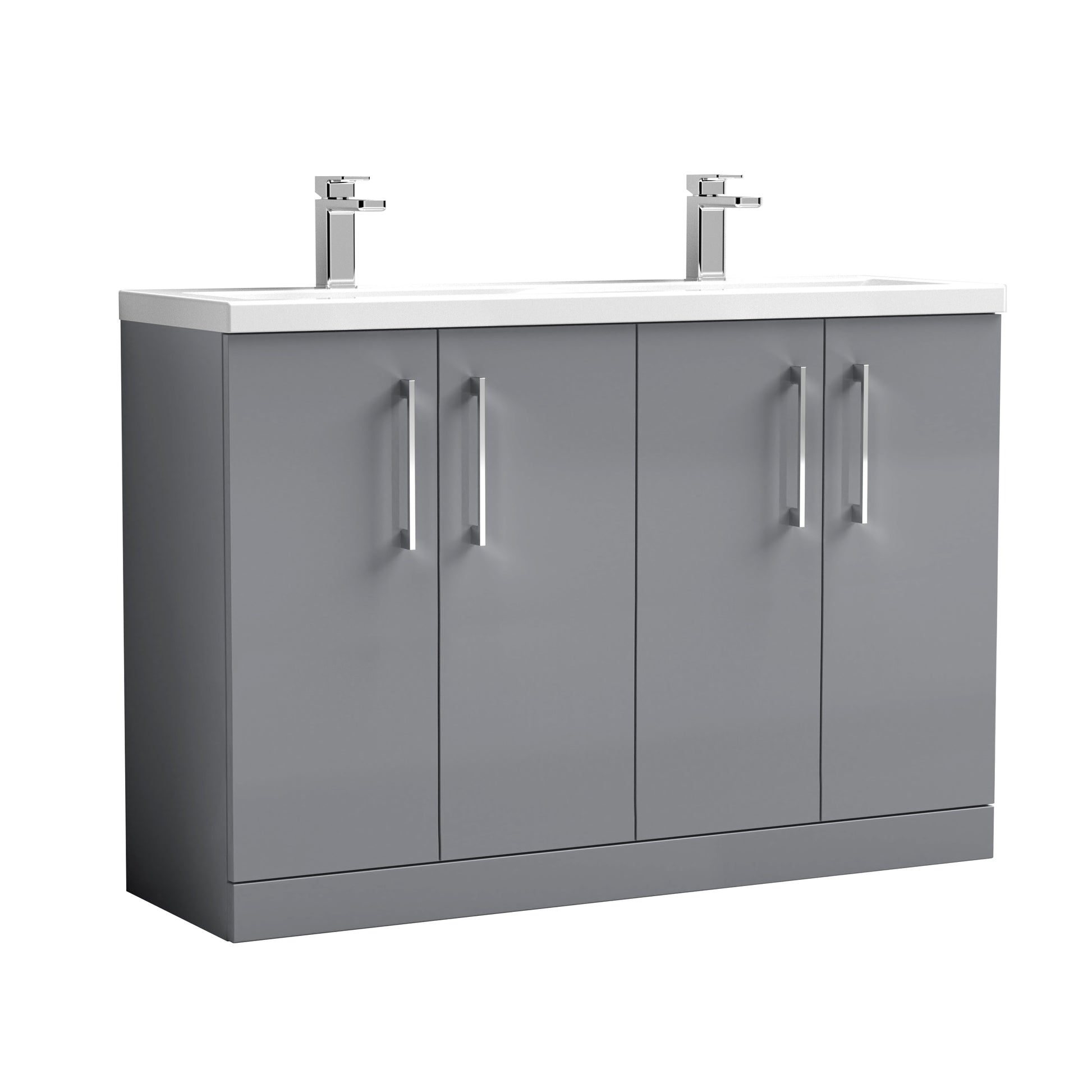 Nuie Arno 1200mm Floor Standing 4 Door Vanity Satin Grey & Ceramic Double Basin