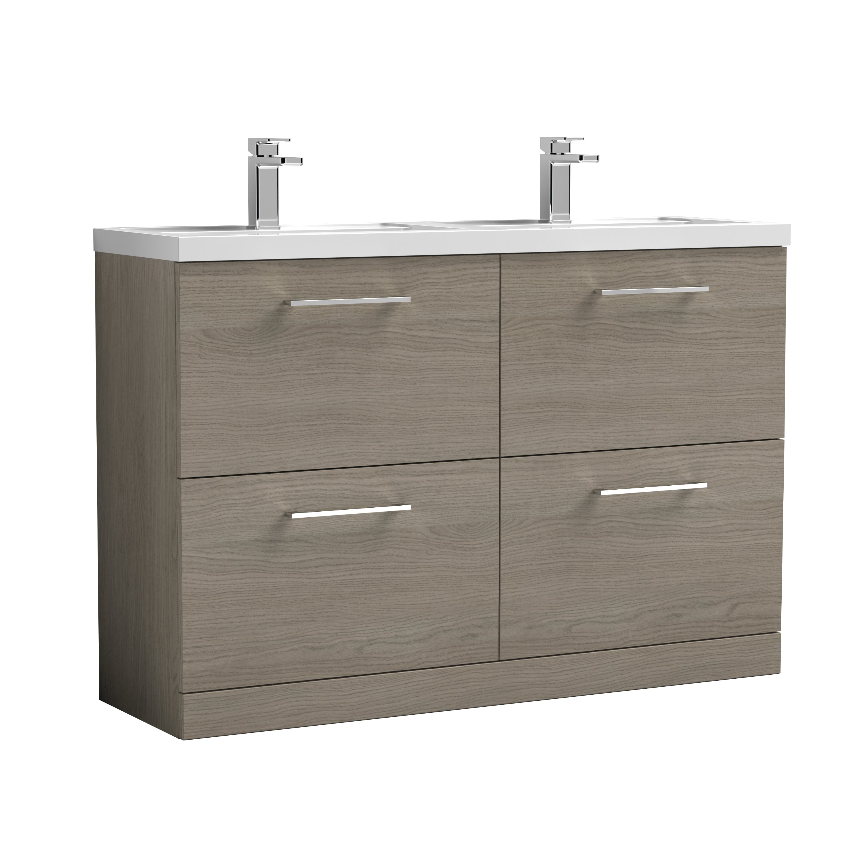 Nuie Arno 1200mm Double Floor Standing Vanity Grey Vicenza Oak & Polymarble Basin