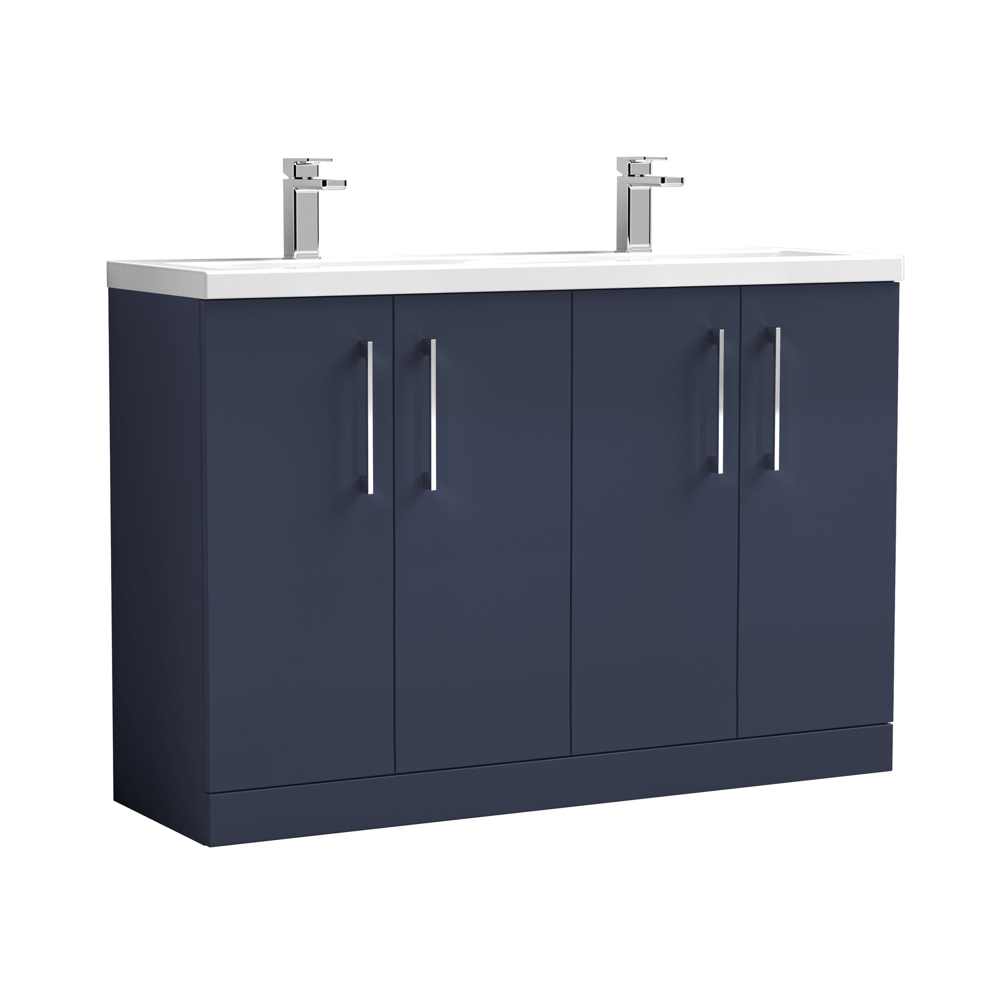 Nuie Arno 1200mm Double Floor Standing Vanity Midnight Blue & Ceramic Double Basin