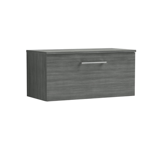 Arno Anthracite Woodgrain 800mm Wall Hung 1 Drawer Vanity & Worktop