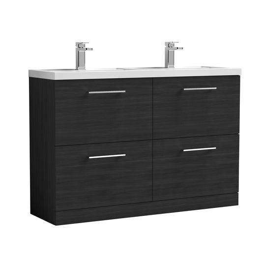 Nuie Arno 1200mm Double Floor Standing Vanity Black Woodgrain & Polymarble Basin