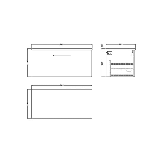 Nuie Arno 800mm Satin Green Wall Hung 1 Drawer Vanity & Worktop