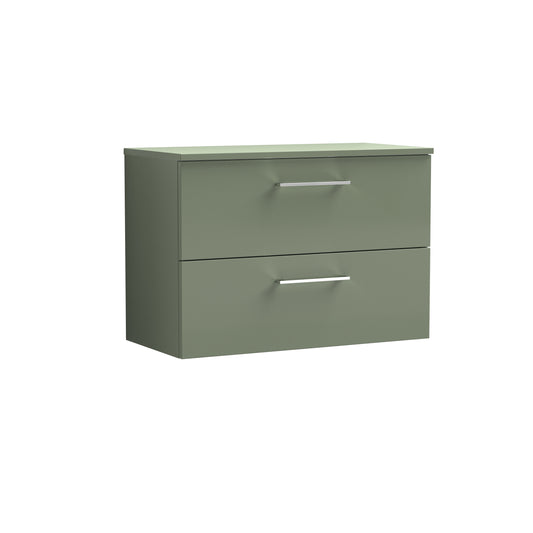 Arno Satin Green 800mm Wall Hung 2 Drawer Vanity & Worktop