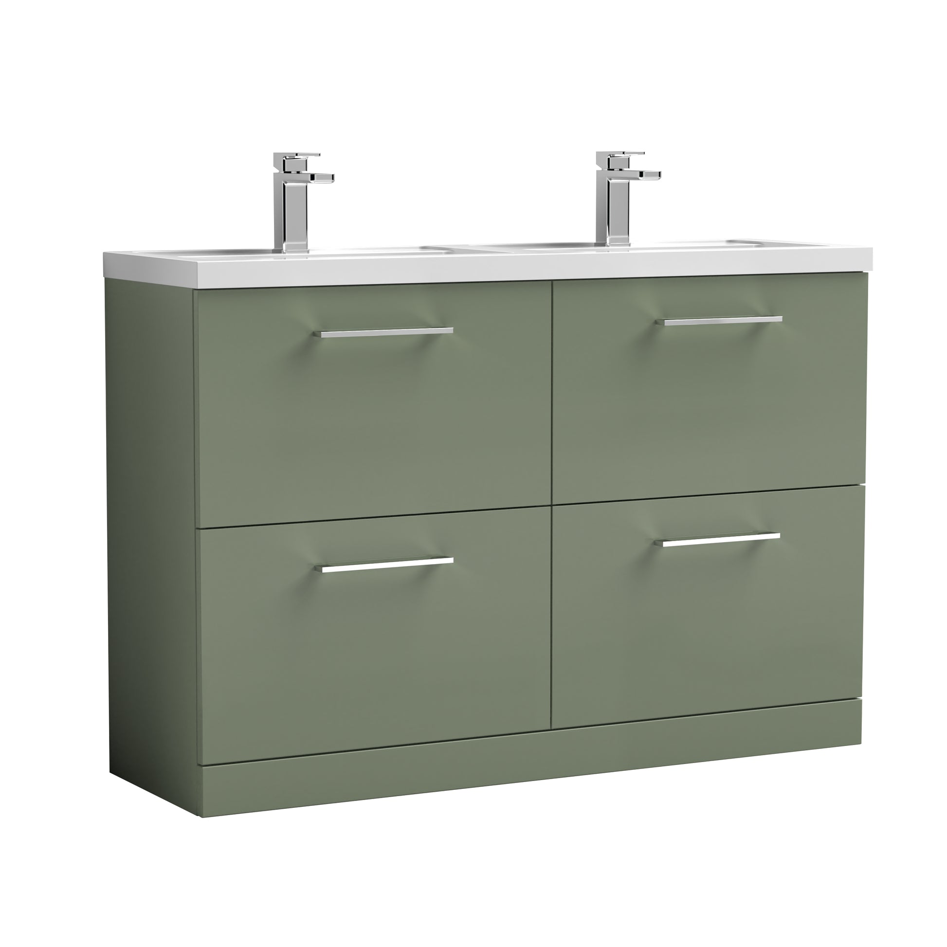 Nuie Arno 1200mm Double Floor Standing Vanity Satin Green & Polymarble Basin