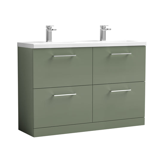 Nuie Arno 1200mm Double Floor Standing Vanity Satin Green & Ceramic Basin